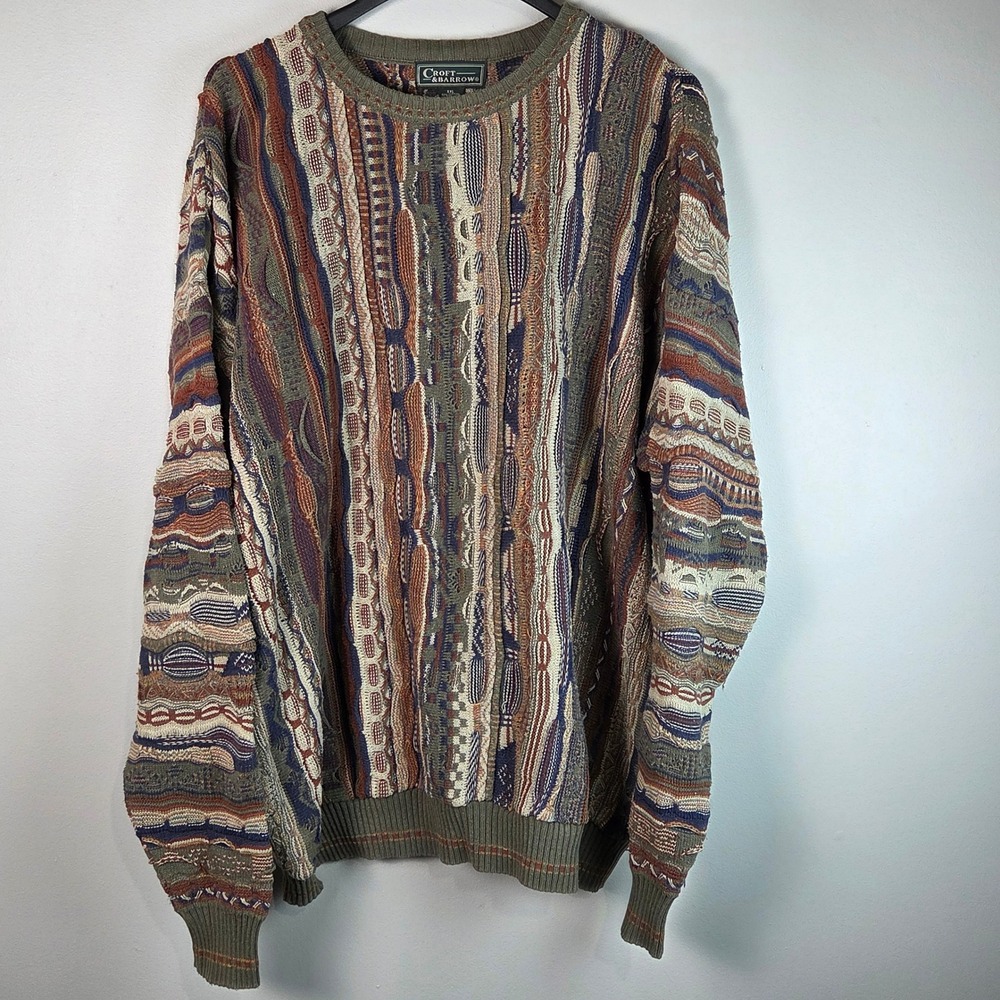 Croft & Barrow XXL Cable knit earth tones crewneck abstract striped knit